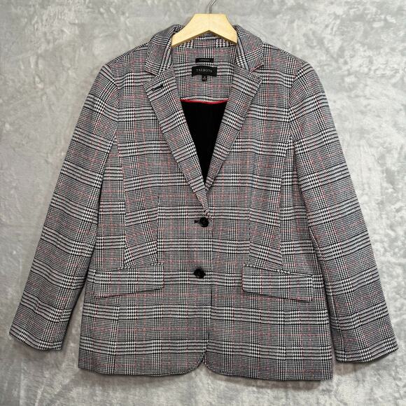 Talbots Aberdeen Blazer Womens 16 White Black Plaid Knit Stretch Lined 2 Button - Picture 1 of 11